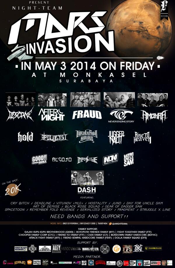 Ronascent's tweet photo. @xNIGHTTEAMx present #MarsInvasion w/ @fraudbeatdown @amonra_sby @AFTRNGHT etc | 3 Mei 2014 | Monkasel Surabaya | http://t.co/reKdWMs7Ys