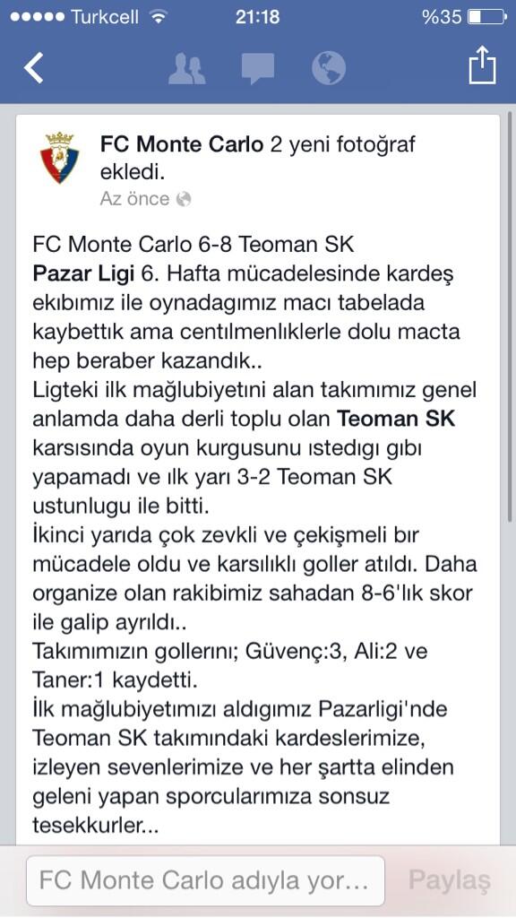 <a href="/fcmontecarlo/">FC Monte Carlo</a> 6-8 <a href="/SKTeoman/">TeomanSK</a> 
Tebrikler kardeslerımıze. Cok guzel mucade ettıler.
Basarılarının devamı gelir inşallah.