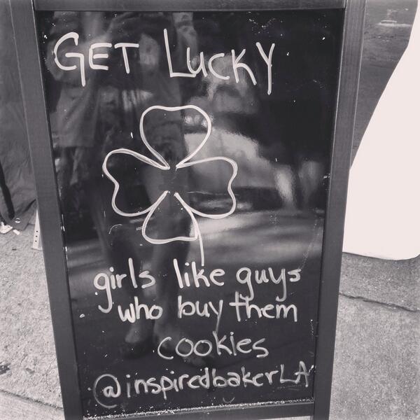 InspiredBakerLA's tweet photo. Girls like guys who buy them cookies. #getlucky #melroseplace market #glutenfree #vegan http://t.co/QjHocbFBHW