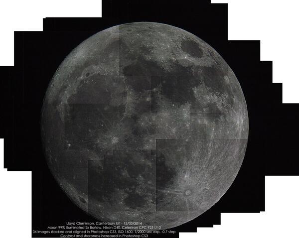 KentSpaceSoc's tweet photo. @photos_astro @NASA @Cmdr_Hadfield Composite Lunar image by @LloydCleminson 15/03/2014. http://t.co/1E5liLjRor