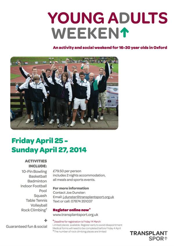 _DonateLife_'s tweet photo. Register now for the @TransplantSport Young Adults Weekend 
Donate Life - Live Life! http://t.co/Lcb2drovSd