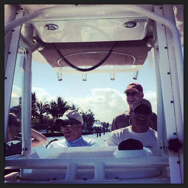 rstrokes1's tweet photo. Captain Stokes at the helm with Joe on his new Everglades with papa Stokes and bro Shawn hiding behind the T-Top! http://t.co/3iun91aKtv