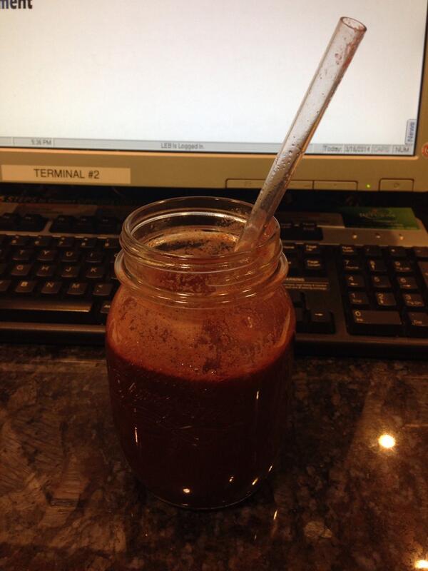 LeBraasy's tweet photo. A glass of power health in my belly!! #juice #beets #apple #kale #romaine #celery #carrots #brocolli #lemon http://t.co/W0LtlfxB0X