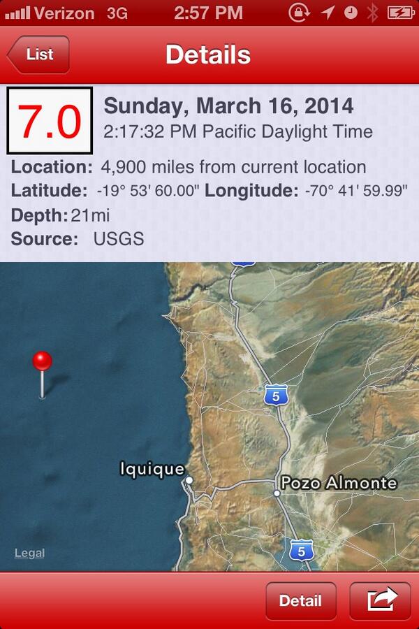 7.0 Chile earthquake - Tsunami Watch issued 