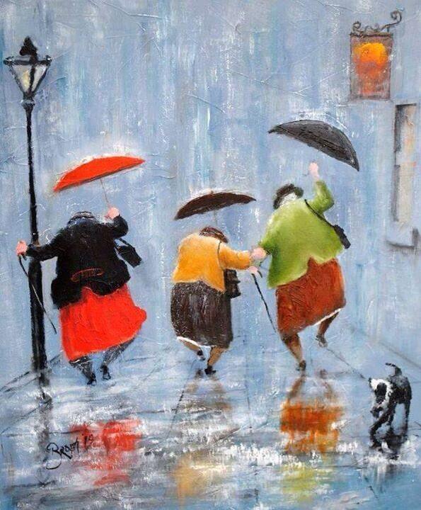 Beautiful Painting. Dancing and having fun in the rain!