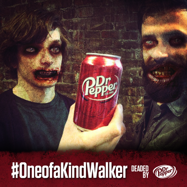 drpepper's tweet photo. Pro tip: if you are to join the zombie horde, bring a Dr Pepper in case you get thirsty. #OneofaKindWalker #TWD http://t.co/H0V7mJ7cNs