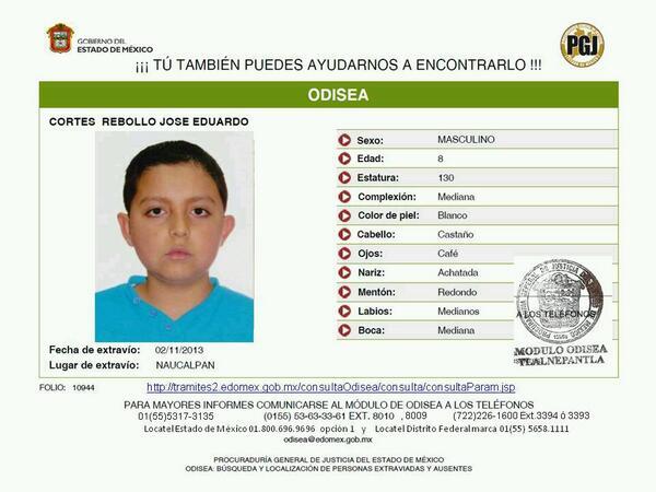 elizamarmar's tweet photo. @zonasatelite Urge!! Localizar a JOSÉ EDUARDO CORTEZ REBOLLO 8años sustraído 2/11/13 #Naucalpan ¿Lo has visto? RT http://t.co/rozG1BUmEs
