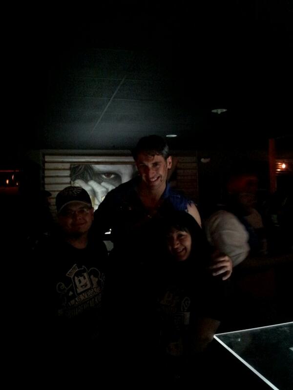 DeadMenCast's tweet image. Lookit @frankbranches &amp;amp; @realwifex hangin out with Ashe of #EvilDeadMusical