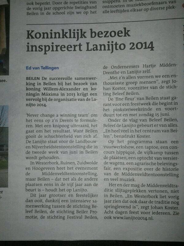 Lanijto opent muzikaal! #taptoe #AMDG <a href="/showbanddos/">Showband DOS</a> <a href="/JubalZwolle/">Jubal Zwolle</a>  "<a href="/Lanijto2014/">Lanijto</a>: Fraai stukje <a href="/dvhn_nl/">Dagblad van het Noorden</a> #lanijto2014 "