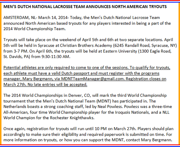 MDNTLax's tweet photo. MDNT announces North American Tryouts for @WorldLax2014 : 
https://t.co/jzjj5bMdSU
https://t.co/6tgOxjcoAF
#lacrosse http://t.co/ygWxOLgQEA
