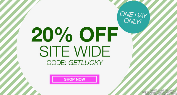 MetroparkUSA's tweet photo. Get lucky with 20% off your purchase today only!  Use code:  GETLUCKY #StPatricksDay #getlucky http://t.co/AbWJMqIIvL