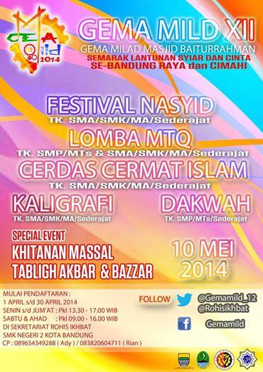 GemaMild's tweet photo. GEMA MILD XII Presented BY @rohisikhbat @Vhs2bandung 10 Mei 2014 @smkn13bdg @SMKN14bdg_2016 @smkn15bdg http://t.co/Z0NrM3Y3j2
