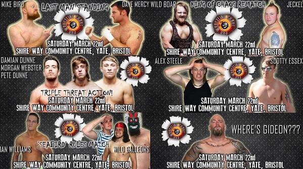 chaos_wrestling's tweet photo. Full card for this Saturday in #Yate #Bristol Only a handful of tickets remain! http://t.co/1XaUciHsw5 #Wrestling http://t.co/2g1FYOGmU0