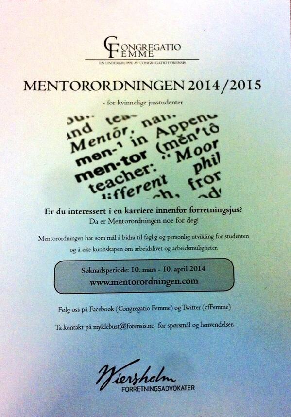 cfFemme's tweet photo. Flyersene er ute! Er du interessert i en karriere innenfor forretningsjus? Søk Mentorordningen! #mentor #mentee http://t.co/LRU6j4vVEk