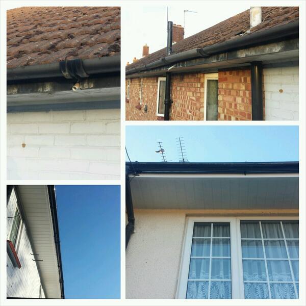 Renewed fascia, soffit and guttering before and after.