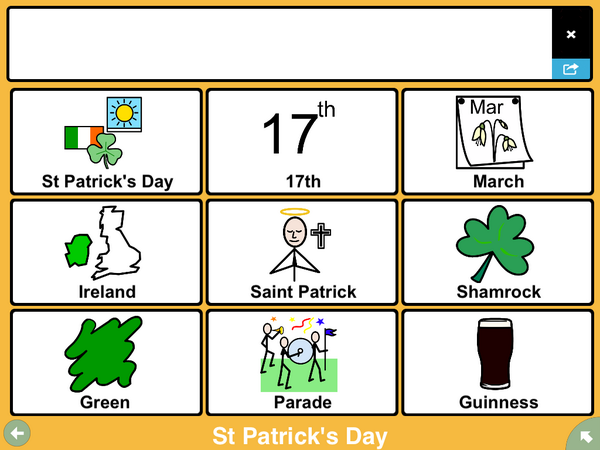 TherapyBox's tweet image. Happy St Patrick&apos;s Day - here&apos;s a page we made in ChatAble #aacapps #augcomm