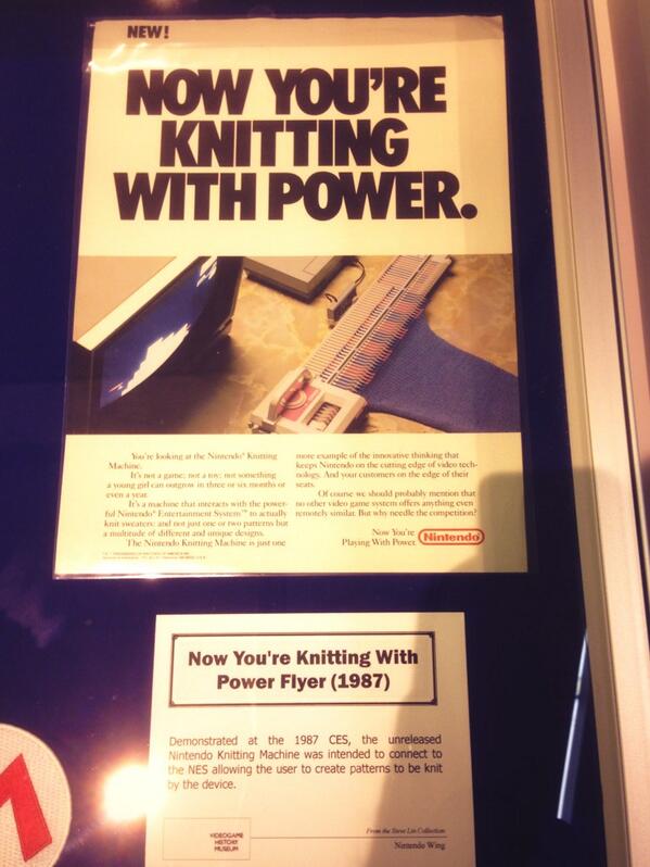 joshshabtai's tweet photo. Fun fact: Nintendo actually produced a knitting machine that was controlled by the NES. WHAT IS HAPPENING?!! #GDC14 http://t.co/AuWQizIjkY