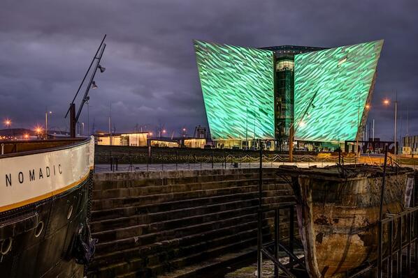 love_belfast's tweet image. “@TitanicBelfast: has gone green for #StPatricksDay -  See pics here: tinyurl.com/nfxtc49 #Titanic http://t.co/HKc8PDr1DB”