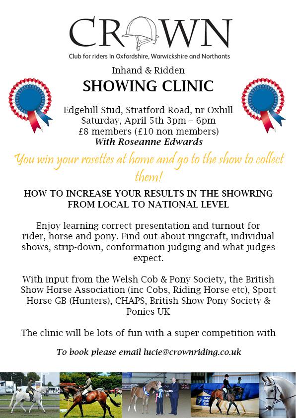 CROWNRiding's tweet photo. CROWN Showing Clinic with Roseanne Edwards April 5th 2014 £8 for CROWN members, £10 for non members.  #CROWN http://t.co/CRSisvtELl