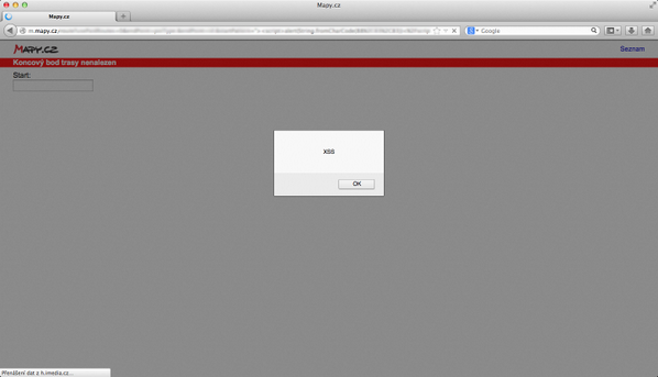 WSecCZ's tweet photo. @seznam_cz Nalezli jsme na vašich mapách pár XSS. http://t.co/E3GXKRgAj2