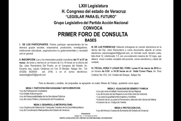 GLPANVer's tweet photo. #GLPANVeracruz Convoca al 1er Foro de Consulta:Legislar para el Futuro @HUGOFERNANDEZ1 @jorgeverahern #JoaquínGuzmán http://t.co/9b7CK516LL