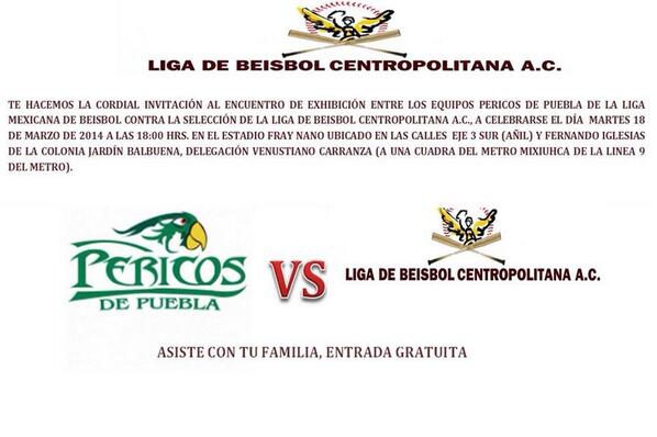 TaconesDeportes's tweet photo. Aficionados al béisbol en el DF , mañana habrá un juego de exhibición entre @pericosdpuebla y la Liga Centropolitana. http://t.co/mutYIPyoWi