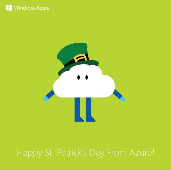 Azure's tweet image. Happy St. Patrick&apos;s Day from #WindowsAzure