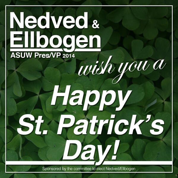 nedvedellbogen's tweet photo. Happy St. Patrick's Day! It may be a Monday, but it's still spring break-- Have fun and be safe :D http://t.co/VHCzMF55rf