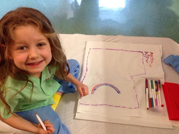 TheCheerVille's tweet image. Miss Morgan is in pre-op coloring her sheets. Prayers are being sent up now.  #prayformorgan