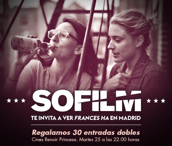 SOFILMEsp's tweet photo. Regalamos 30 entradas dobles para el preestreno de FRANCES HA en Madrid. Click: http://t.co/dUkWVSuvTF http://t.co/C2ekdZSHFV