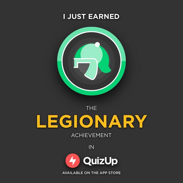 LatestTechGuy's tweet image. I just won 100 matches in #QuizUp and unlocked the Legionary achievement! Top that! quizup.com/?source=share