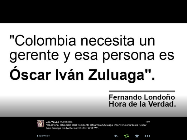 MadresConOIZ's tweet photo. "Colombia necesita un Gerente y esa persona es ÓSCAR IVÁN ZULUAGA" Fernando Londoño Hoyos. http://t.co/3UXnhFxA1m