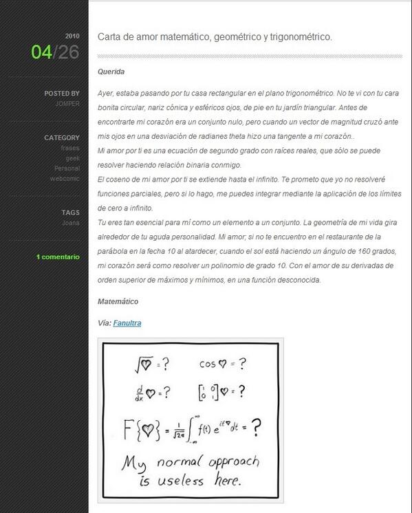 pesquee's tweet photo. Los matemáticos también son románticos... jaja http://t.co/1V978T50Tw