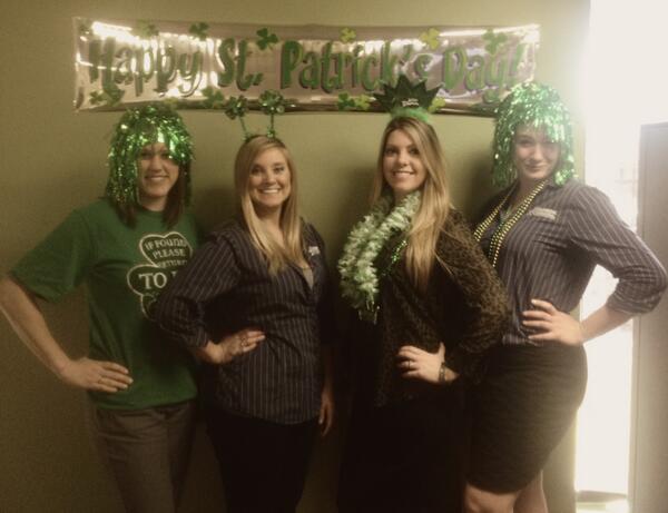 RainbowRestores's tweet photo. Hope everyone has a wonderful #StPatricksDay - from our marketing ladies at home office! #funintheprocess http://t.co/sd94JOZso1