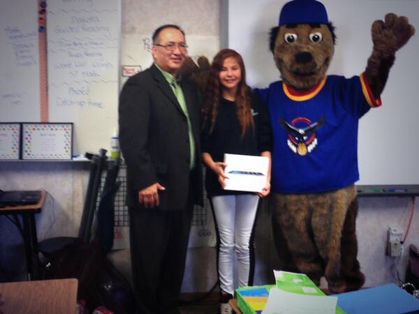 whitecapschool's tweet photo. Congratulations to Tallyn Eagle who won an iPad as the winner of the STC Mascot Story contest! Great job Tallyn! http://t.co/8HtHZueplE