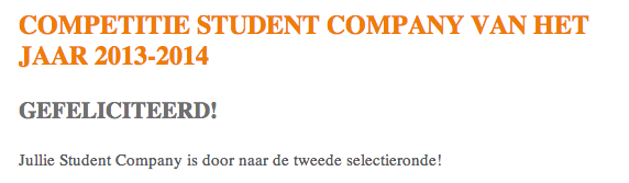 AT_wire's tweet image. We zijn door naar de volgende selectieronde voor de Halve Finale van de Jong Ondernemen Student Company van het jaar!