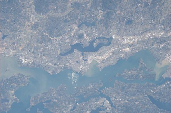 Flying over Seattle, WA.  SEA-TAC is a big airport.