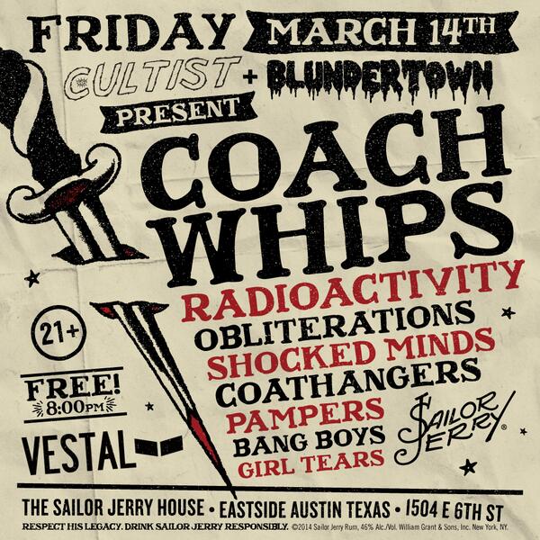 SailorJerry's tweet photo. Wednesdau 3/12 @cultistzine + @_BLUNDERTOWN party w/ COACHWHIPS +MORE @ #sailorjerryhouse: http://t.co/iDmwVyn6j9 http://t.co/AD4udzA8oO