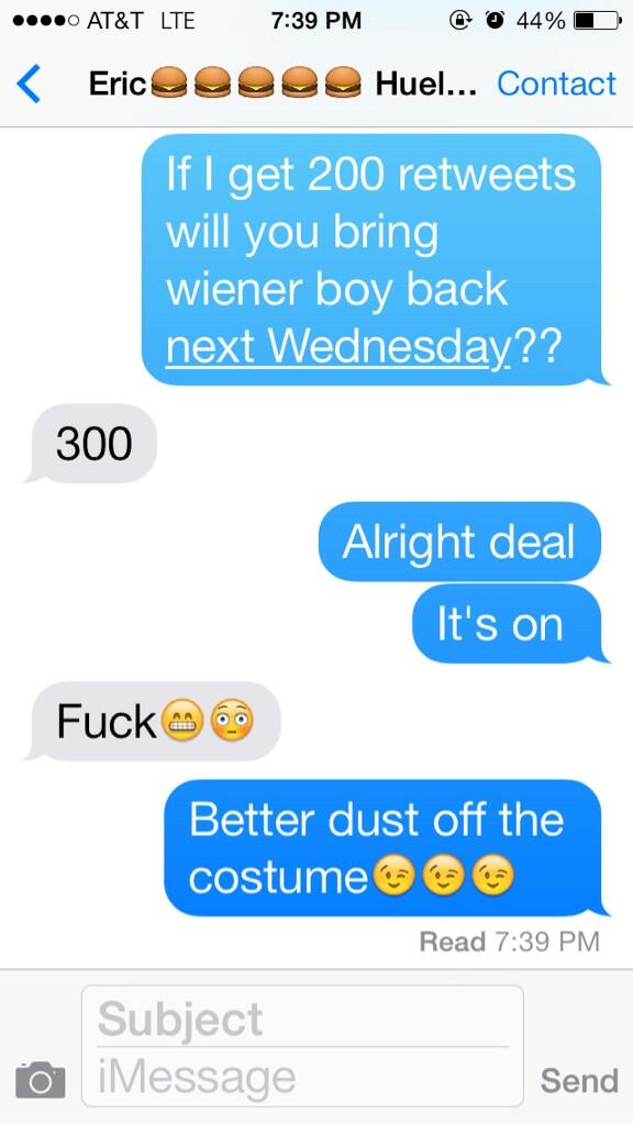 JBranks88's tweet photo. ⚠️⚠️⚠️⚠️ATTENTION :IF THIS GETS 300 RETWEETS WIENER BOY WILL COME BACK ON WEDNESDAY!!! ⚠️⚠️⚠️⚠️⚠️⚠️⚠️⚠️⚠️⚠️ http://t.co/ITG3JFE1iz