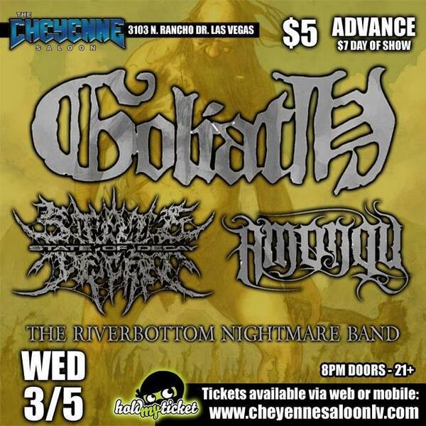 TONIGHT @ @CheySaloon: <a href="/GOLIATH818/">Goliath</a> / SOD / AMONGU