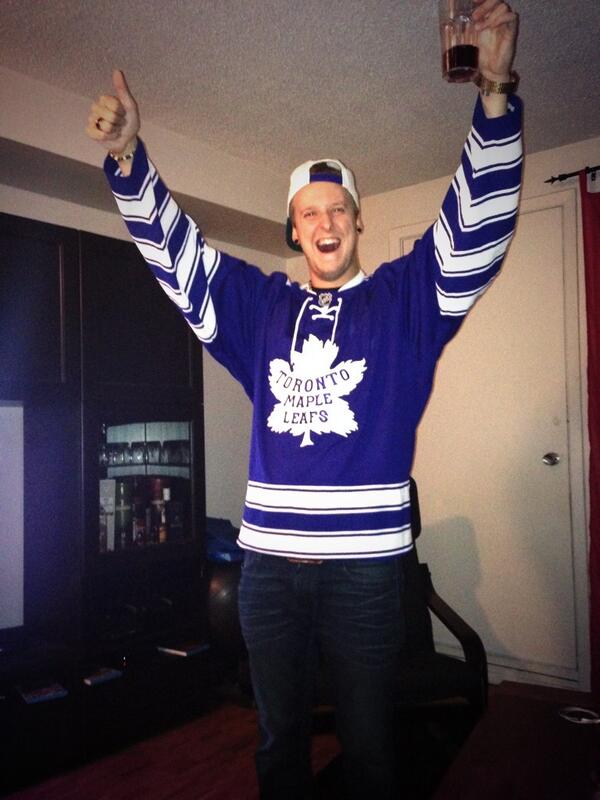 ElenaJuatco's tweet photo. Recording session on hold because of the Leafs Rangers game. @JonesinSound just made an exciting costume change http://t.co/J4WNpVQ628