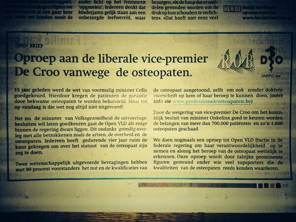 OsteoVlaanderen's tweet photo. Open brief in het laatste nieuws #osteopaten http://t.co/B7DXDJDtcj pls retweet http://t.co/HYVXnSCaAY