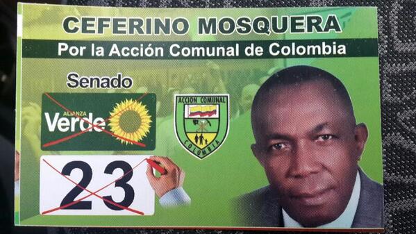 CeferMosquera's tweet photo. CEFERINO MOSUQERA AL SENADO, @PartidoVerdeCoL http://t.co/ygp6bYxE3F