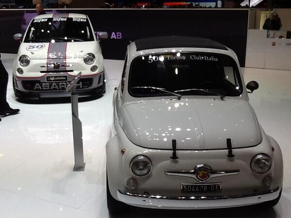fleetcar's tweet photo. Two generations of Fiat Abarth in Geneva attracted big attention  @GVAMotorshow @TeamAbarth @FiatIreland http://t.co/OGRY81x2bv