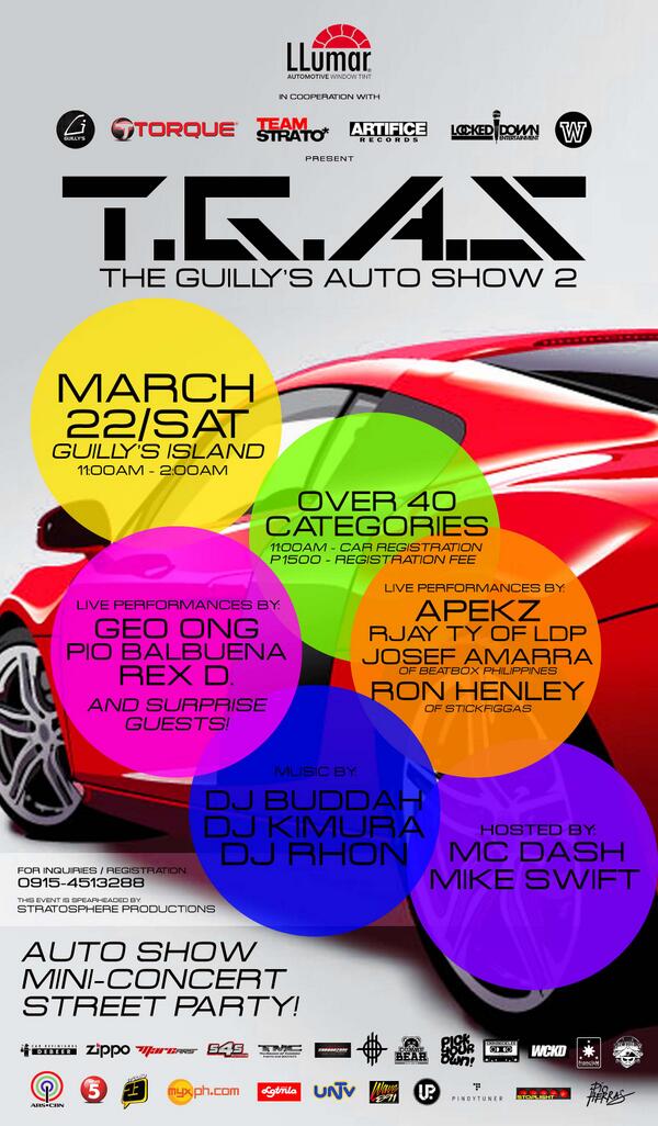 PioHerras's tweet photo. T.G.A.S.2 (The Guillys Auto Show 2) March 22 | 11A-2AM.
This Event is spearheaded by: @TEAMSTRATO. Kitakits! http://t.co/D788Cvoy5O