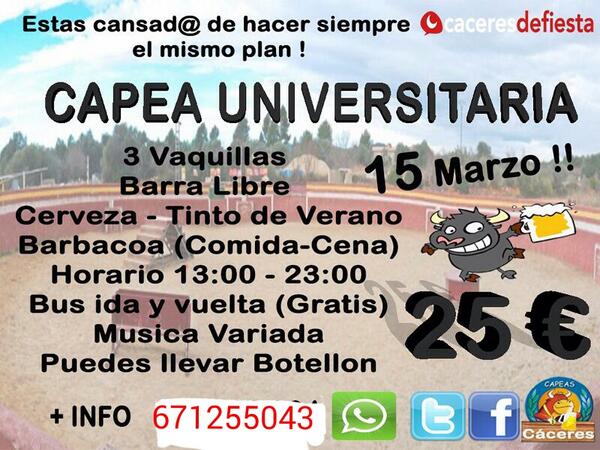 JaviDoradoNieto's tweet photo. CAPEA UNIVERSITARIA CACERES !!
RT ‼️‼️ q se entere todo el mundo 🎉🎉
@caceresdefiesta 
@LigoteosEx 
@estudiantesdCC http://t.co/THCGelrPKt