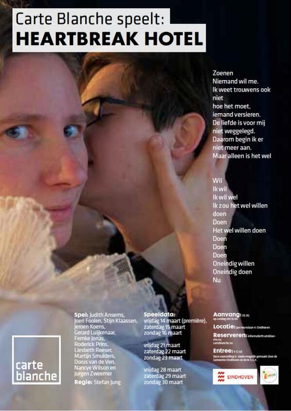 Op 14 maart is het zover: de première van Heartbreak Hotel! Reserveer je kaarten nu via carteblanche.nu!