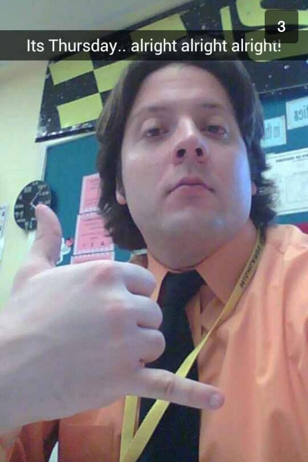 RyanTabernacle's tweet photo. Wooderson inspired snapchat from @GordyHowser for #dubpoints @JohnWyattEdgar @Skooldozer http://t.co/BgtBNFj2Wj