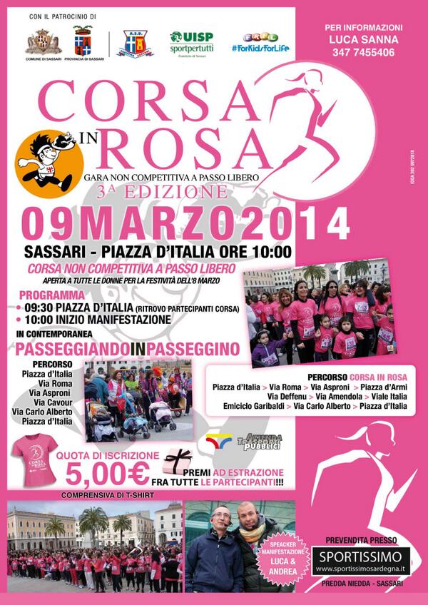 UISPSardegna's tweet photo. Domenica 9 marzo Piazza d'Italia ore 10 #CorsainRosa http://t.co/UMIxy6UTS4