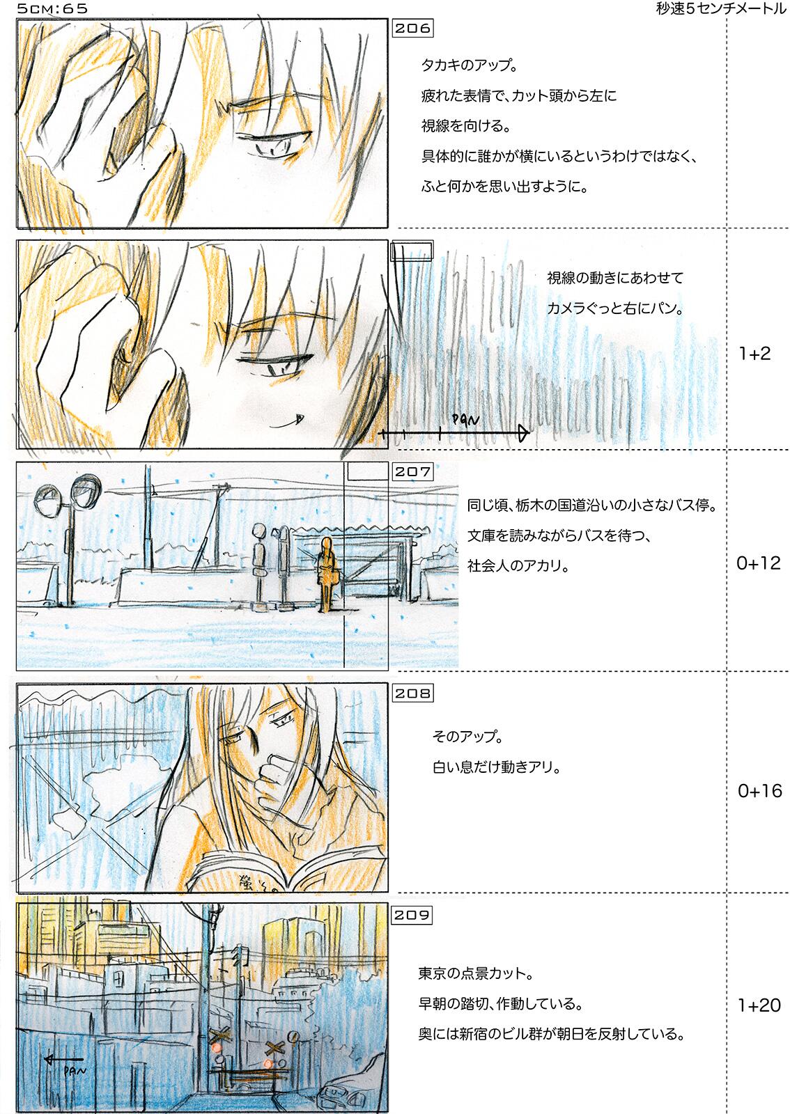 新海誠 秒速５センチメートル 公開７周年 第三話 絵コンテです アカリが村上春樹読んでることになってますね笑 螢 納屋を焼く その他の短編 ベタだなー すっかり忘れてました Http T Co 4cq31n0fsq Twitter